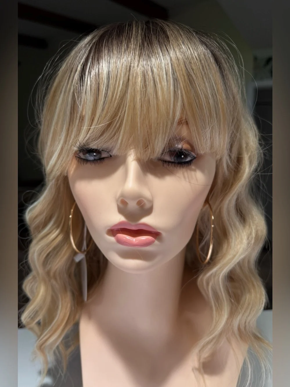 HAIR, 16” Wavy, Long Bangs, Ombre Brown to Blonde